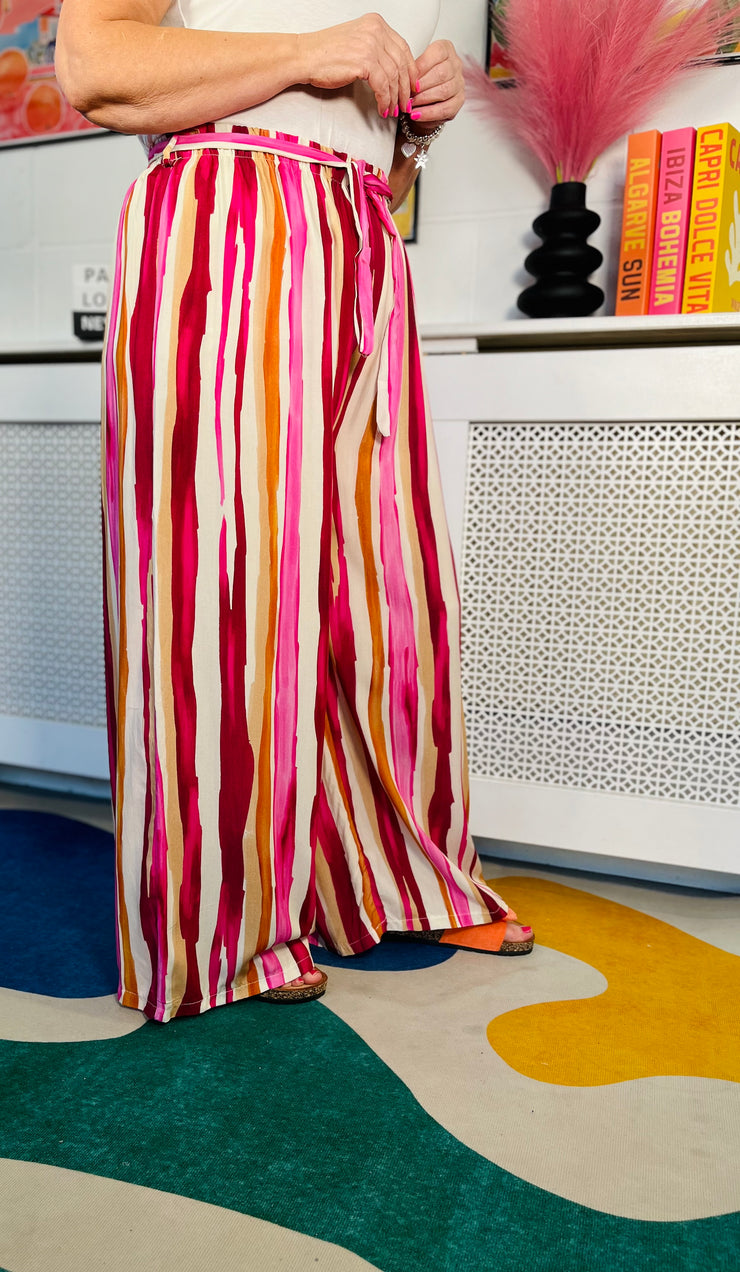 Isadora Striped Trousers - Hot Pink