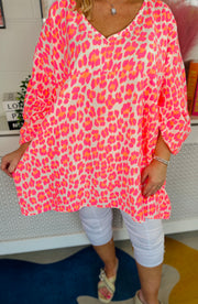 Neon Flare Animal Print Top - Hot Pink