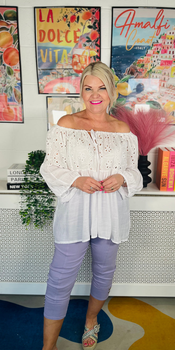 Soft Whisper Bardot Top - White