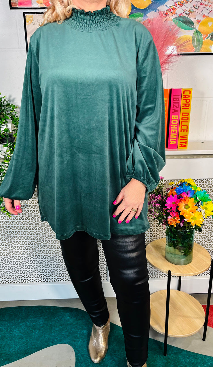 Sinead Velour Top -  Bottle Green