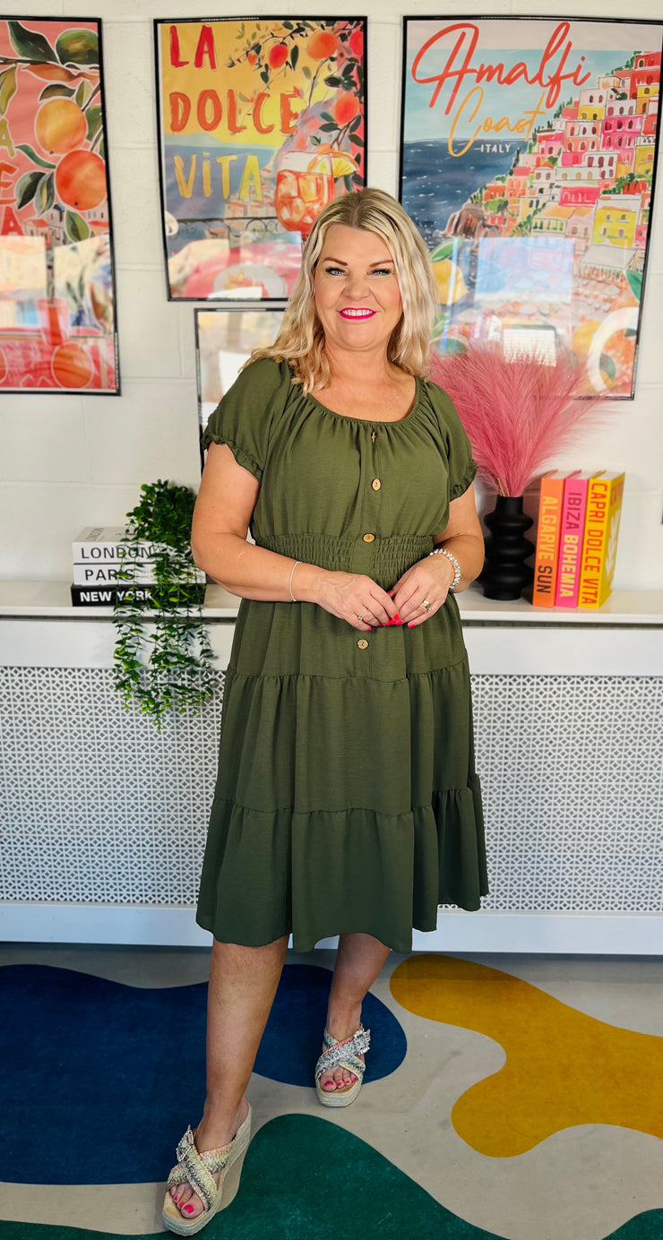 Sweet As Candy Midi Dress - Khaki
