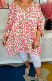 Neon Flare Animal Print Top - Khaki