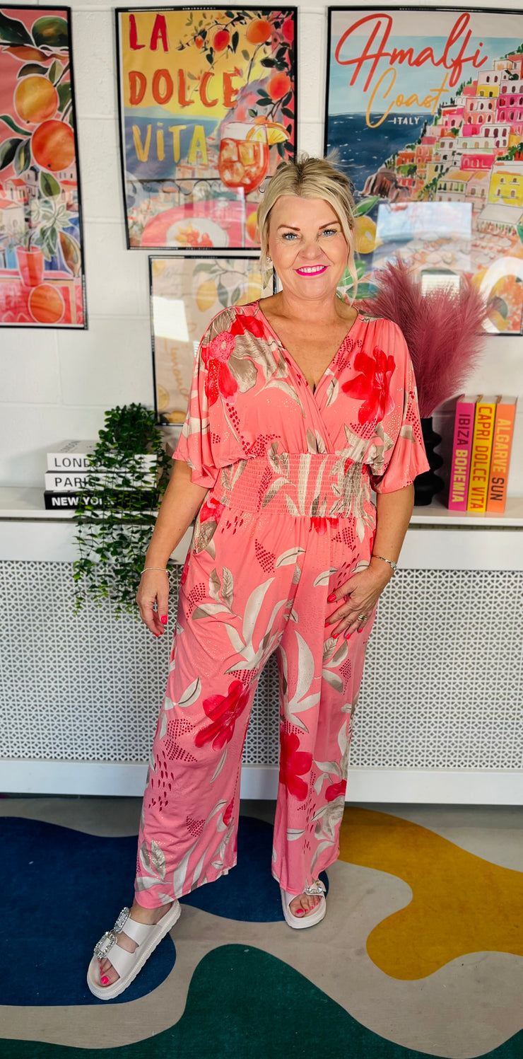 Glamourous Nights Jumpsuit - Coral