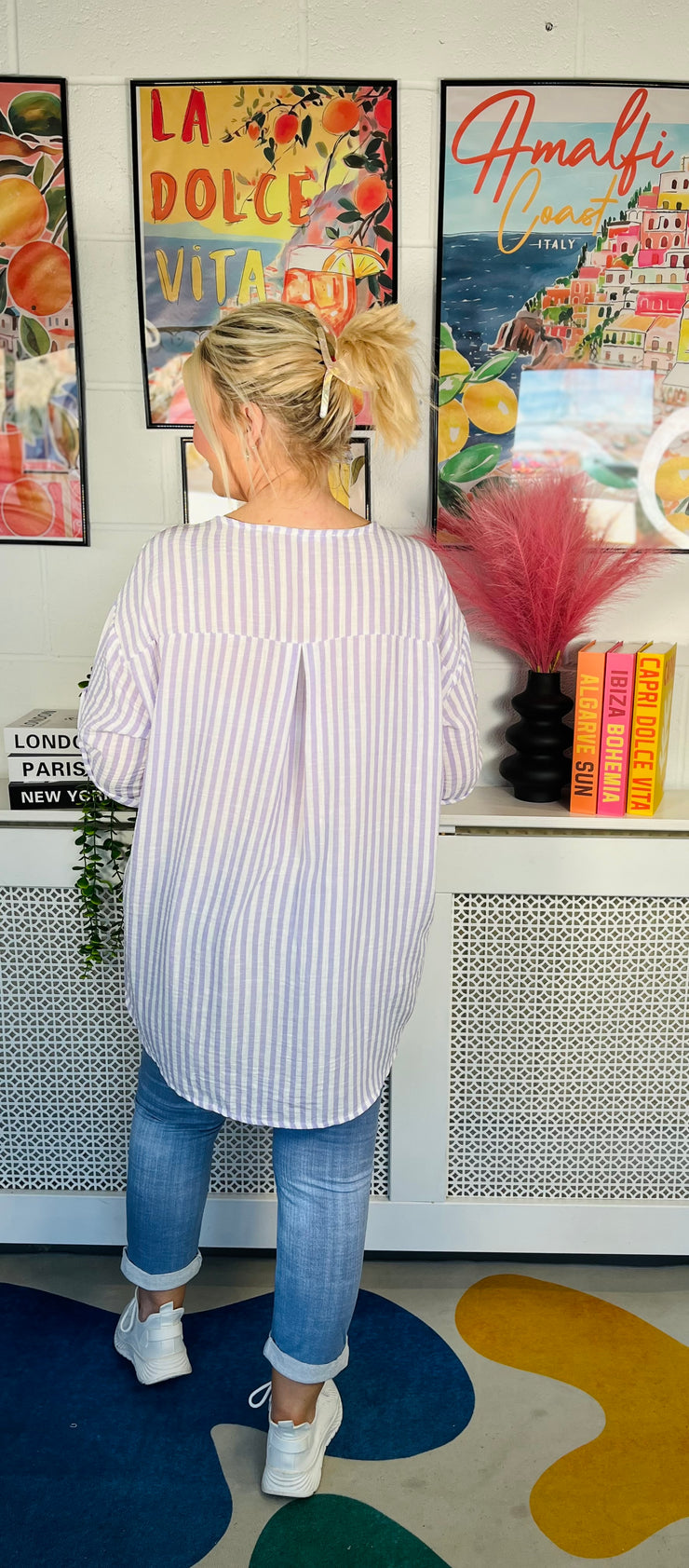 Milan Striped Button Top - Lilac