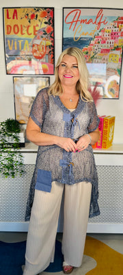 Danton Button Tunic Top - Denim Blue