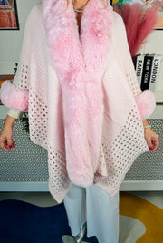 Glaze Faux Fur Cape Knit - Baby Pink