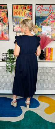 Happy Twirl Pleat Dress - Navy