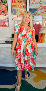 Island Rhythm Midi Dress - Watermelon
