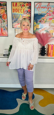 Soft Whisper Bardot Top - White