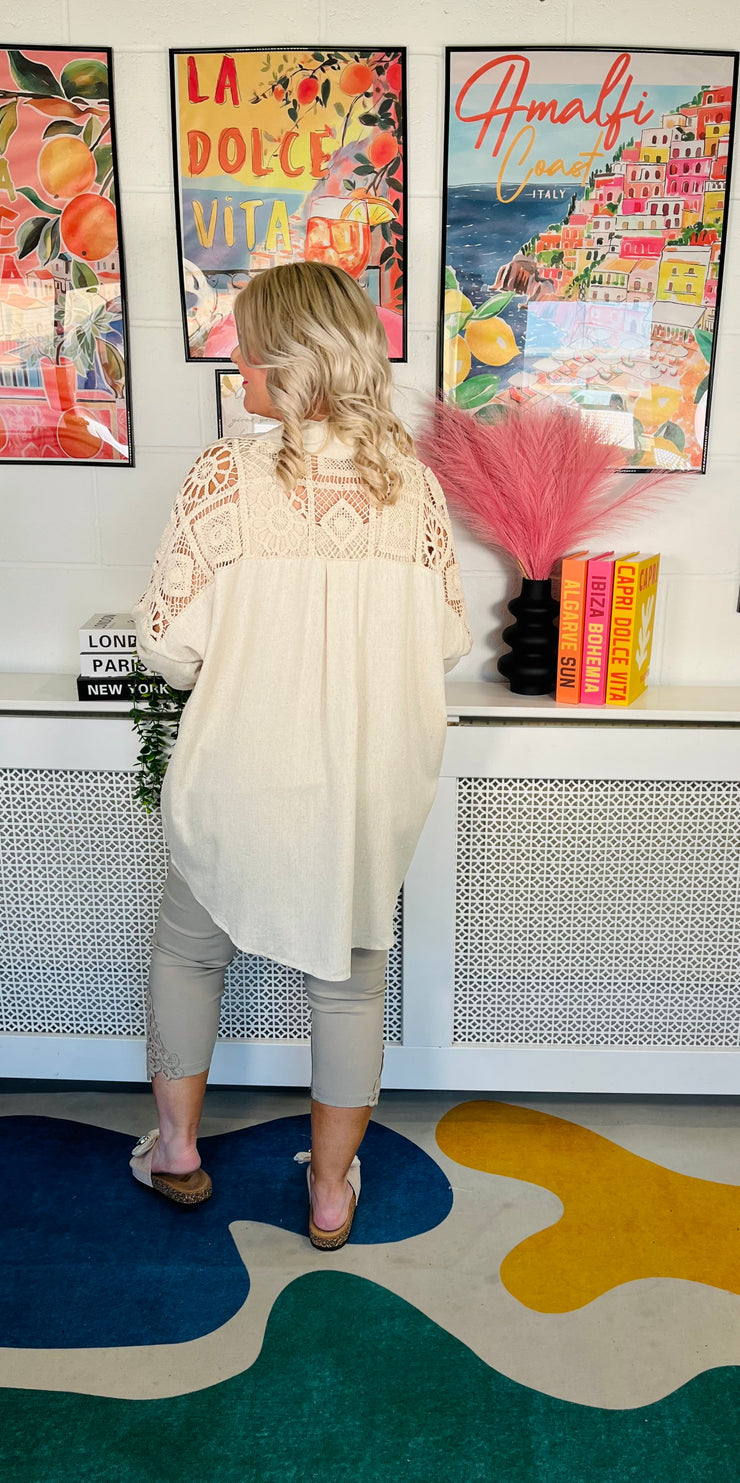 Crochet Pocket Tunic Top - Natural