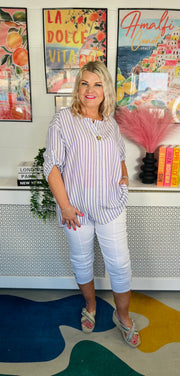 The Button Bay Striped Top - Lilac