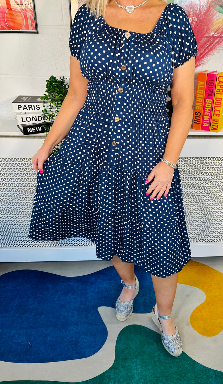 Lavender Lush Polka Dot Dress - Navy