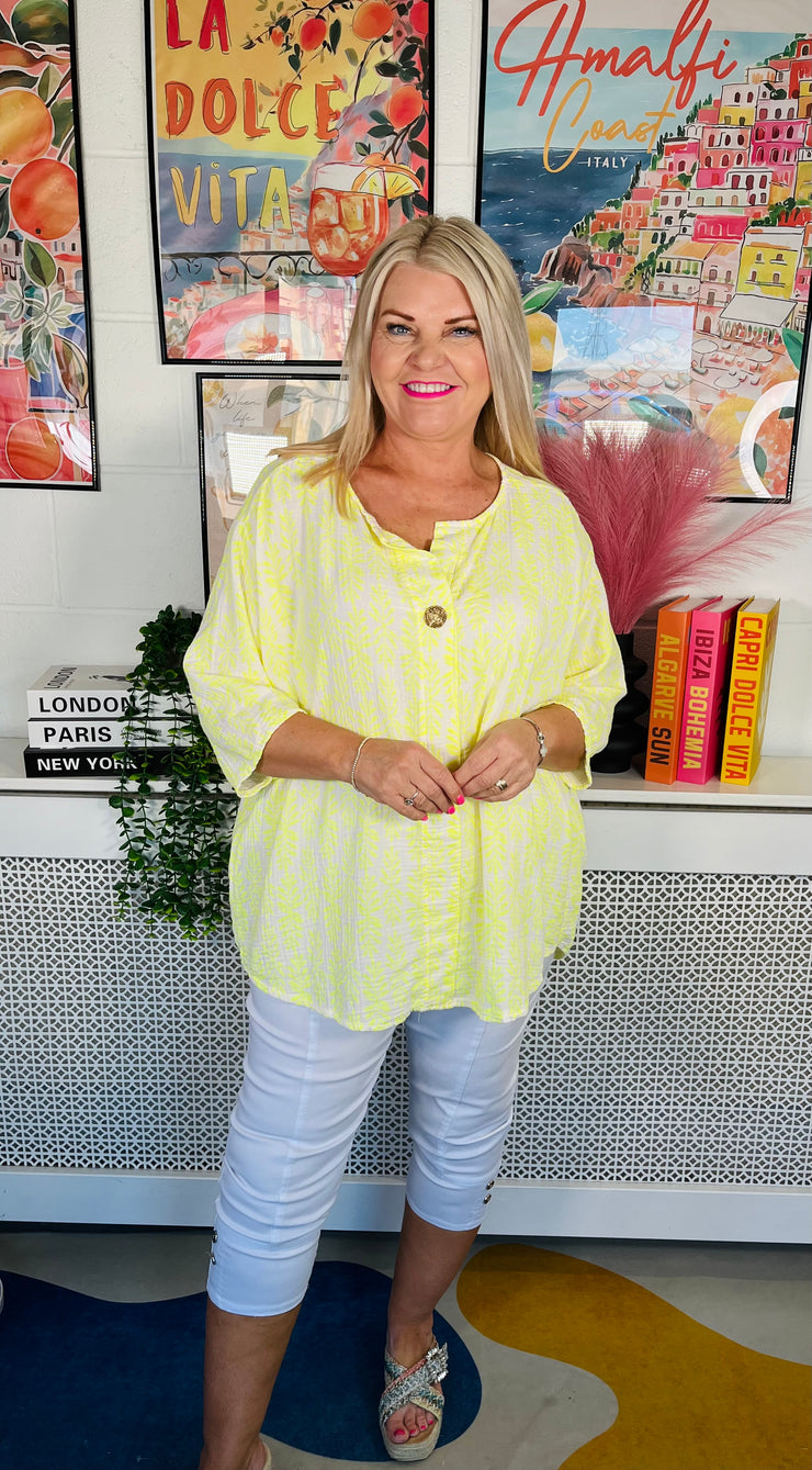 Waffle Whirl Cotton Top - Neon Yellow