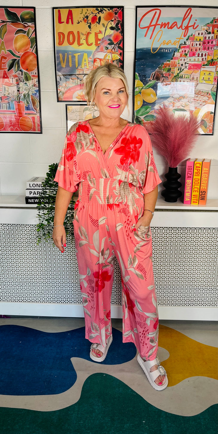 Glamourous Nights Jumpsuit - Coral