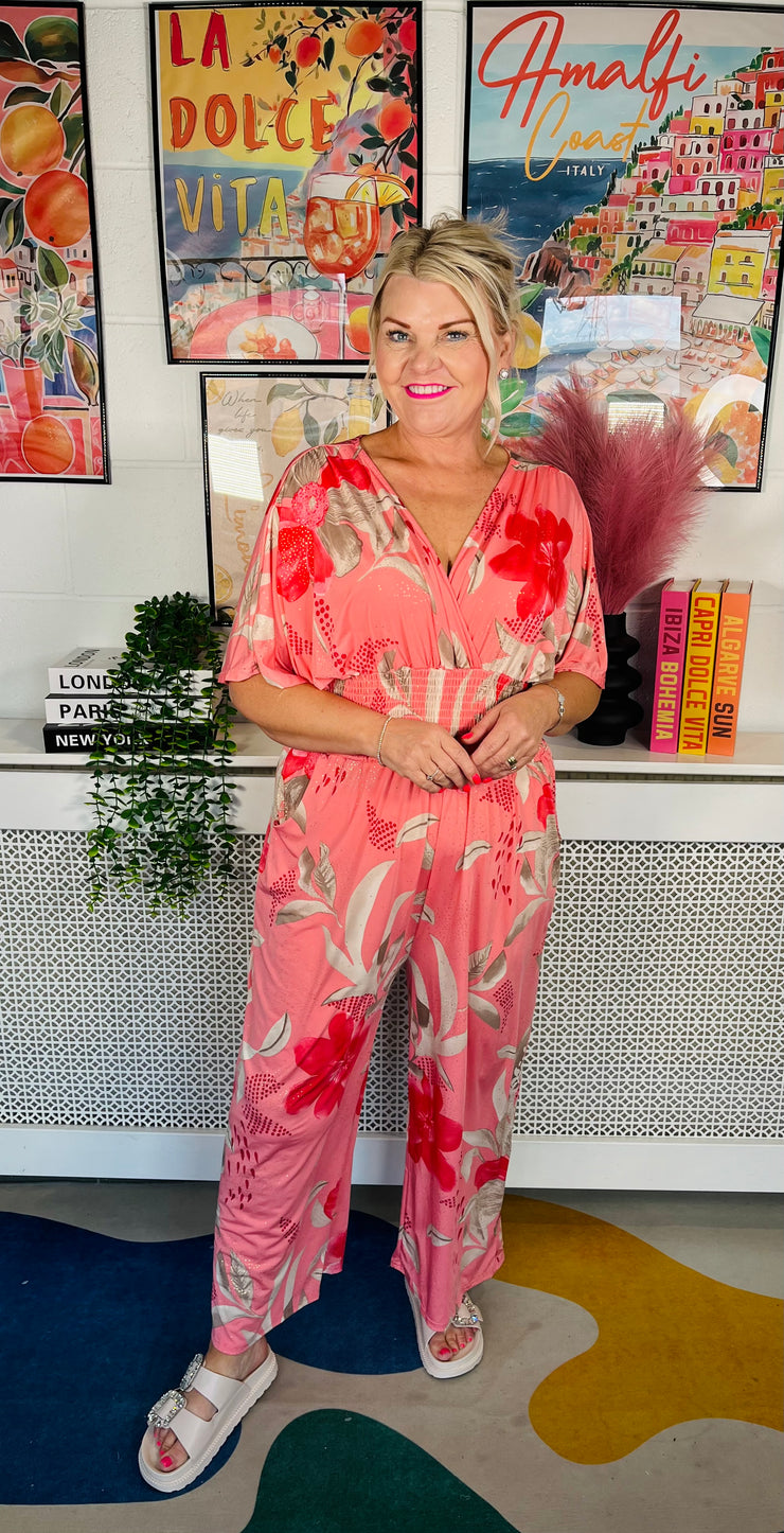 Glamourous Nights Jumpsuit - Coral