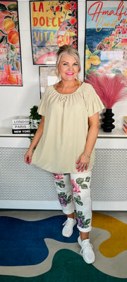Sugar Rush Ruffle Sleeve Top - Natural