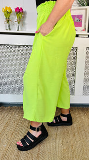 Dolly Wide Leg 3/4 Trousers - Lime Green