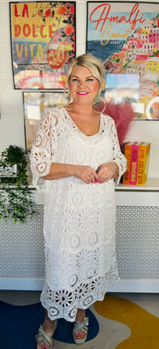 Cotton Cove Crochet Dress - White