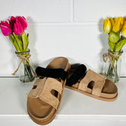 Colour Block Slip On Sandals - Natural