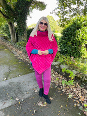 Ramira Faux Fur Poncho - Magenta