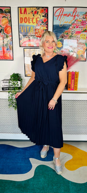 Happy Twirl Pleat Dress - Navy