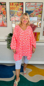 Neon Flare Animal Print Top - Hot Pink