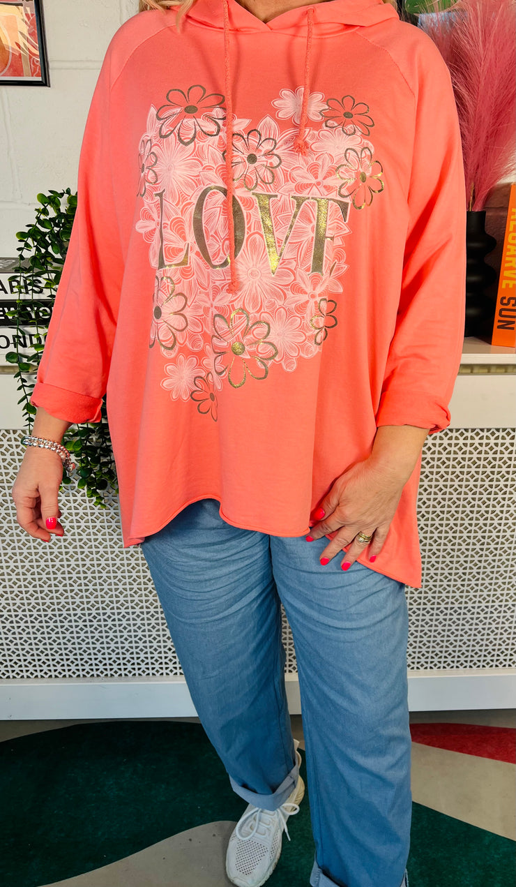 Garden Of Love Hoodie - Coral