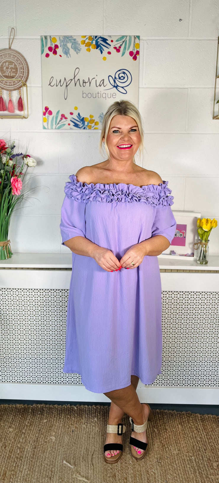 Katie Ruffle Neck Dress - Lilac