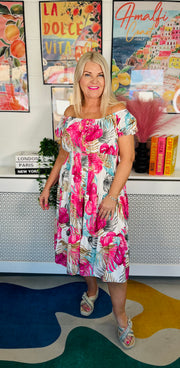 Island Rhythm Midi Dress - Hot Pink
