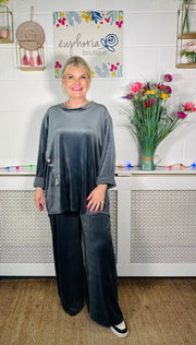 Cookie Velvet Lounge Suit - Charcoal
