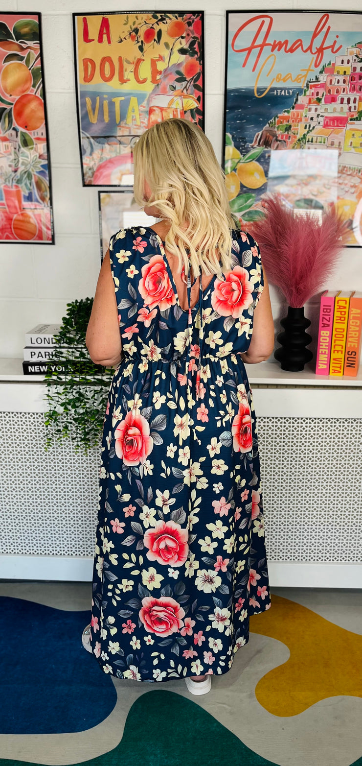 Summer Haze Floral Dress - Navy