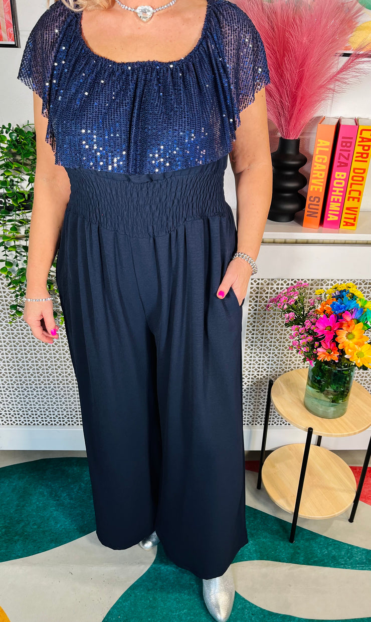 Radiant Sparkle Jumpsuit - Navy