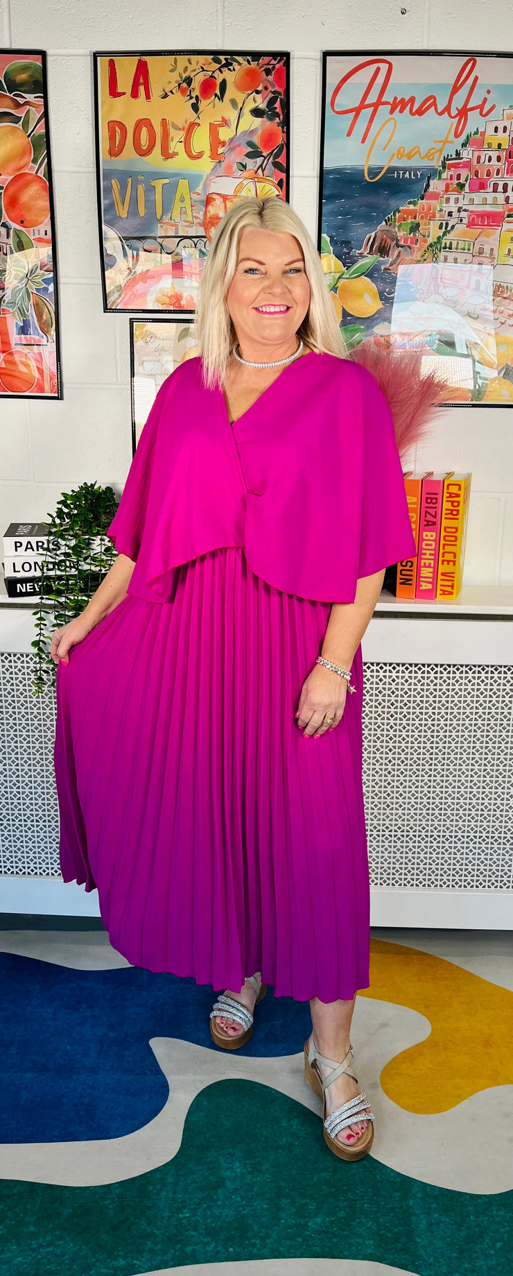 Lemonade Glow Pleated Dress - Magenta