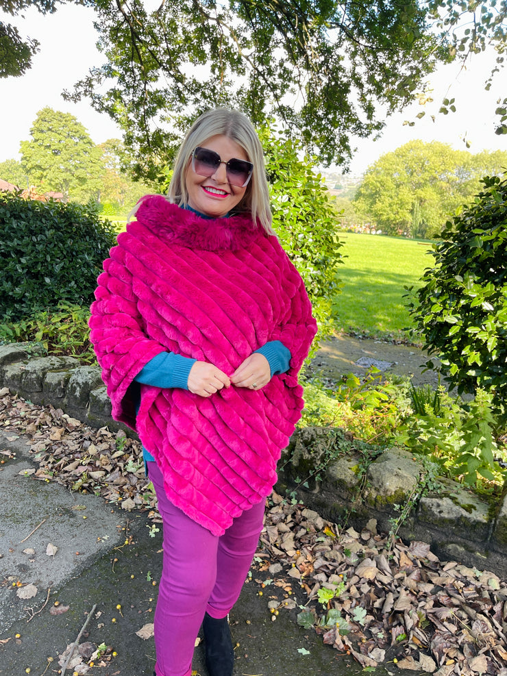 Ramira Faux Fur Poncho - Magenta