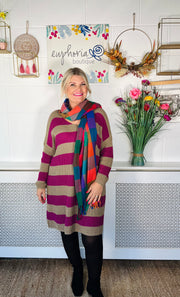 Hagen Striped Jumper Dress - Plum