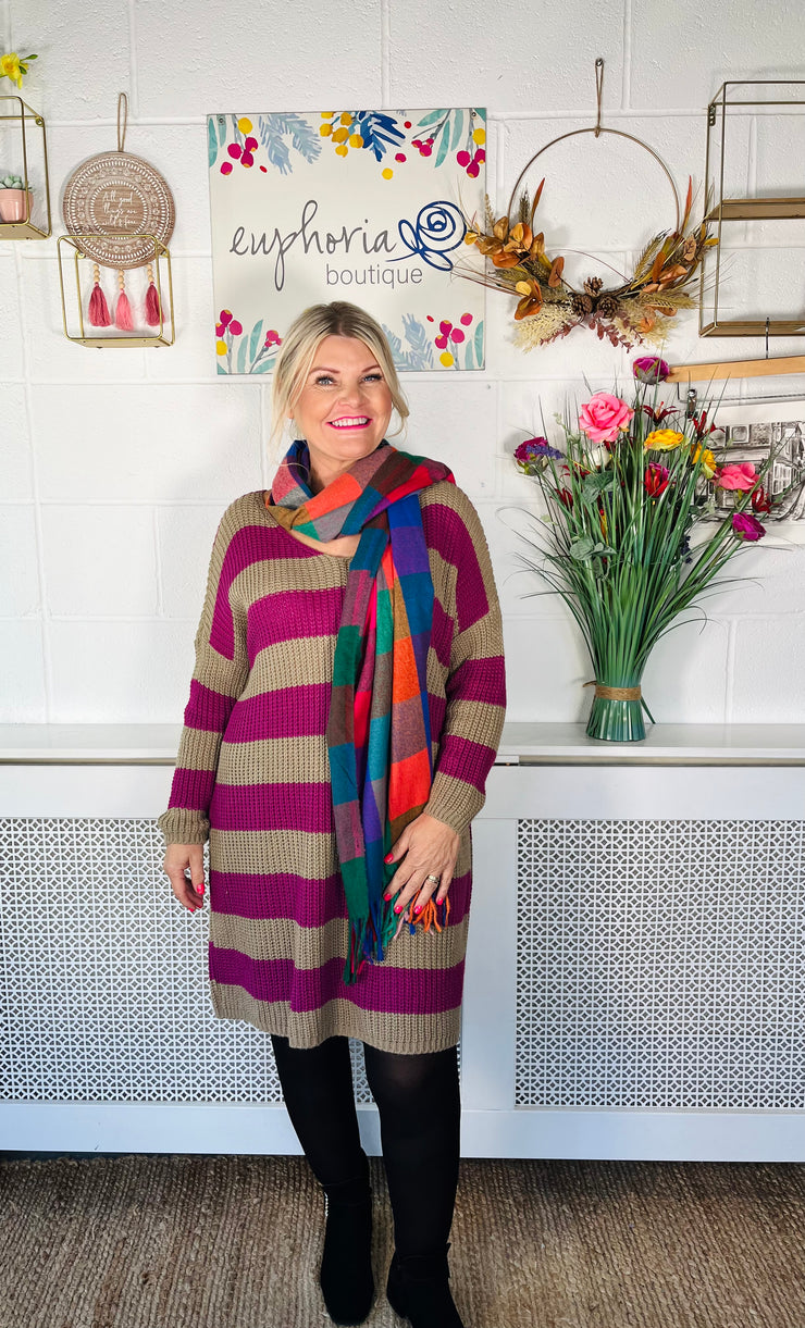 Hagen Striped Jumper Dress - Plum