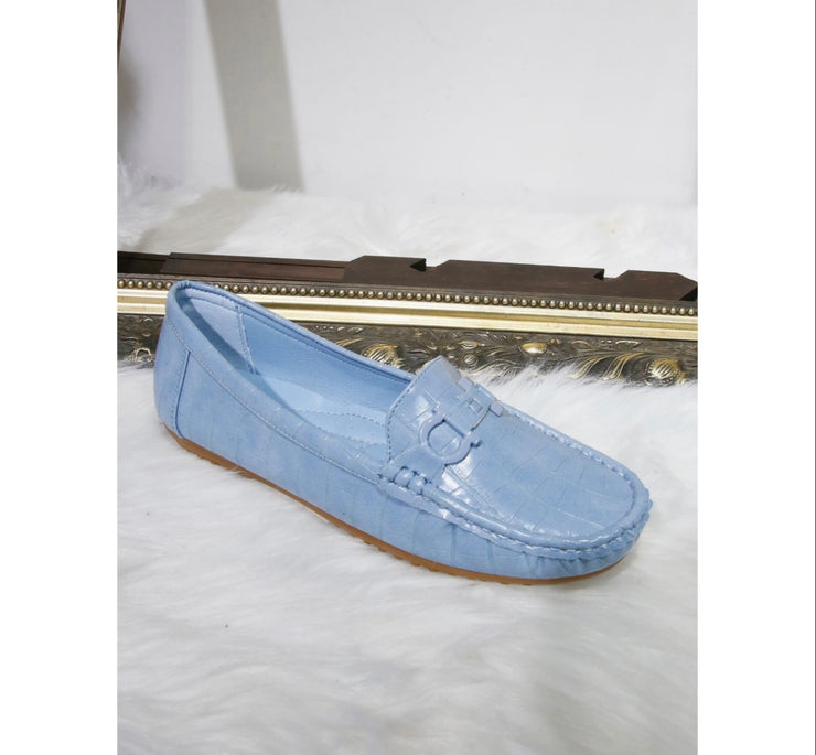 Aimee Croc Effect Loafers - Baby Blue