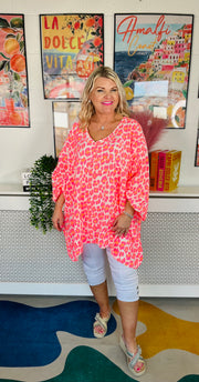 Neon Flare Animal Print Top - Hot Pink