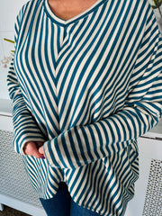 Hailey Glitter Striped Top - Teal