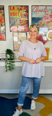 Milan Striped Button Top - Lilac