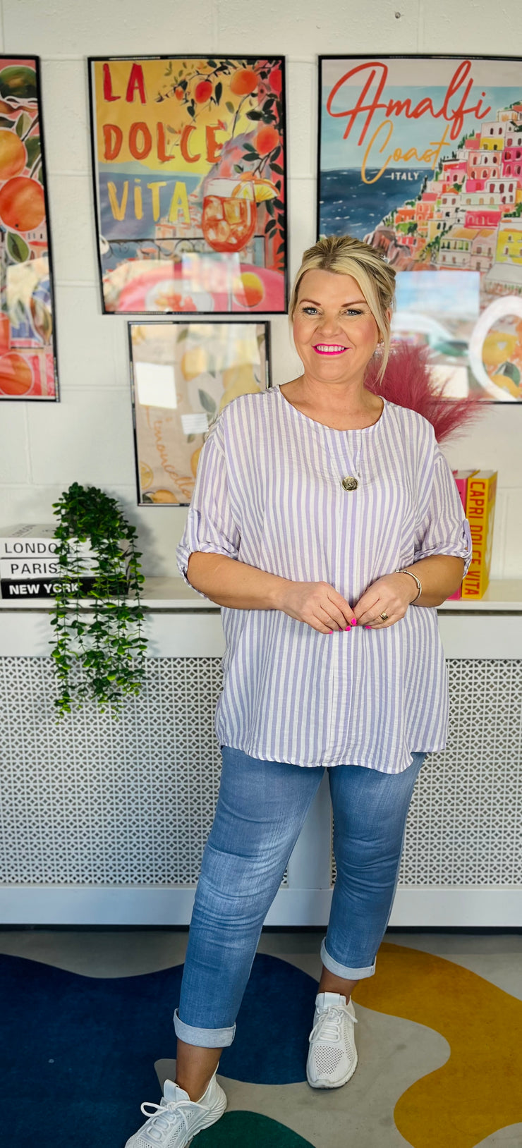 Milan Striped Button Top - Lilac