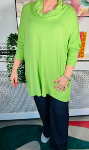 Eugenie Cowl Neck Jumper - Lime Green