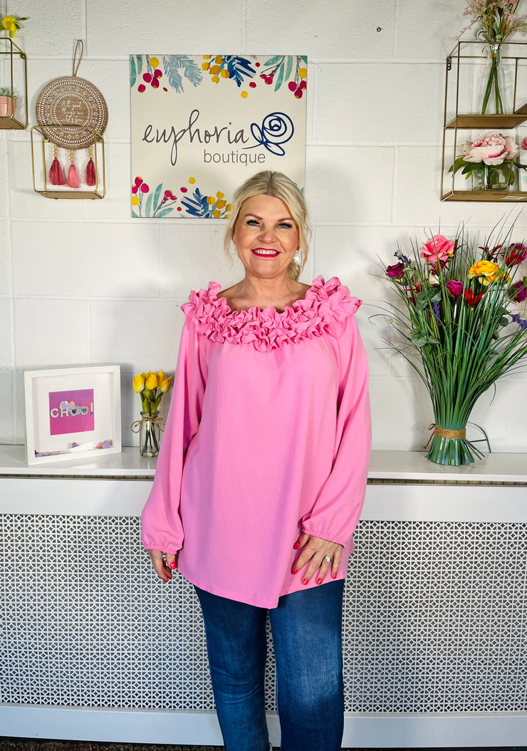 Graceful Neckline Floaty Top - Candy Pink