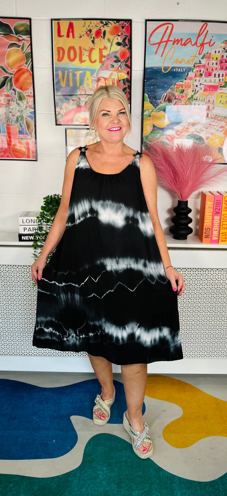 Sandy Tie Dye Dress - Black