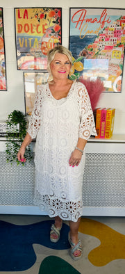 Cotton Cove Crochet Dress - White