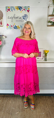 Blair Bardot Dress - Hot Pink