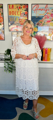Cotton Cove Crochet Dress - White