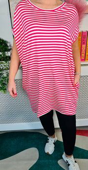 Coastal Stripes Tunic Top - Hot Pink