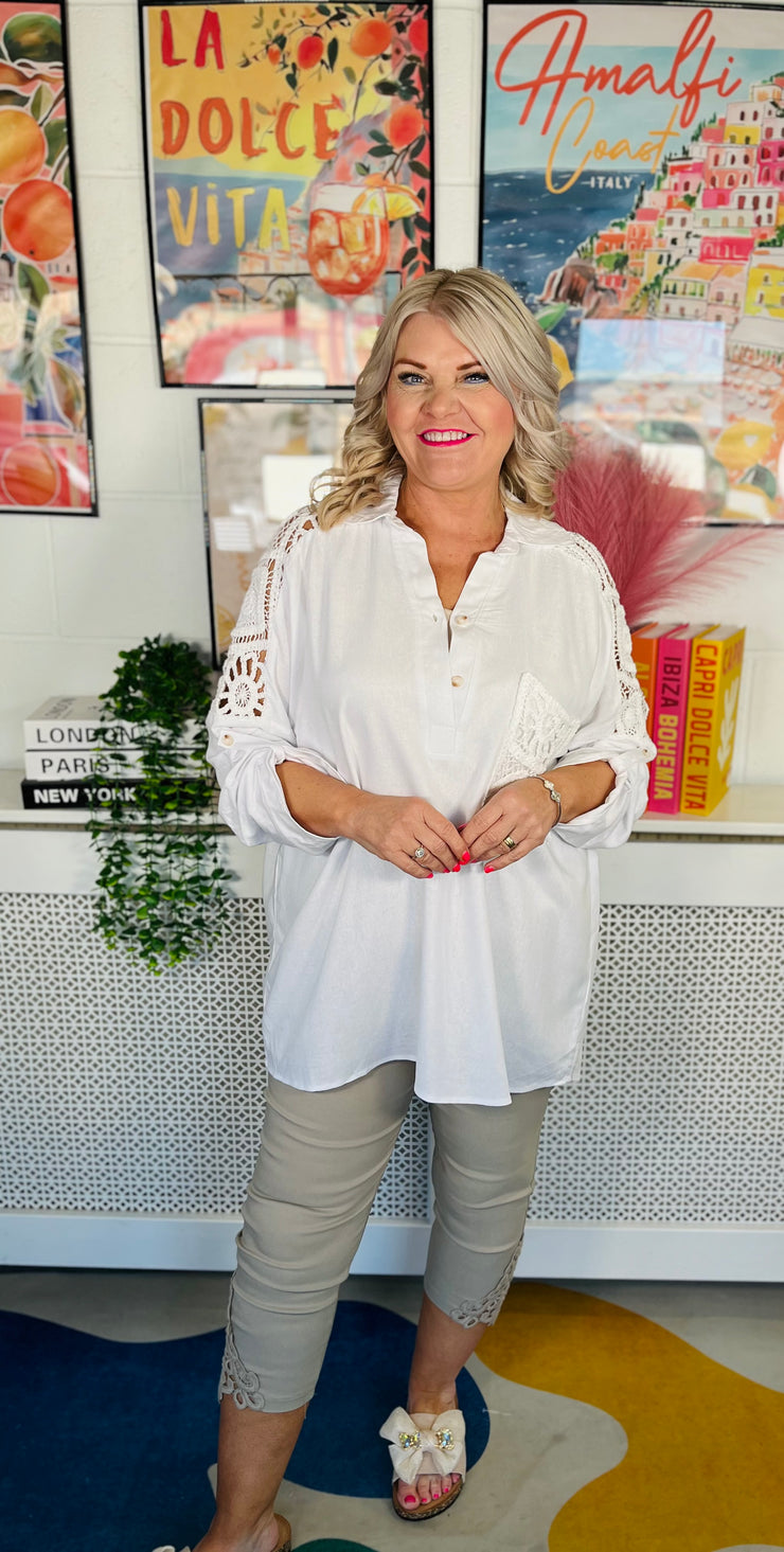 Crochet Pocket Tunic Top - White