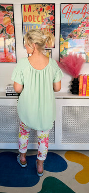 Sugar Rush Ruffle Sleeve Top - Light Sage